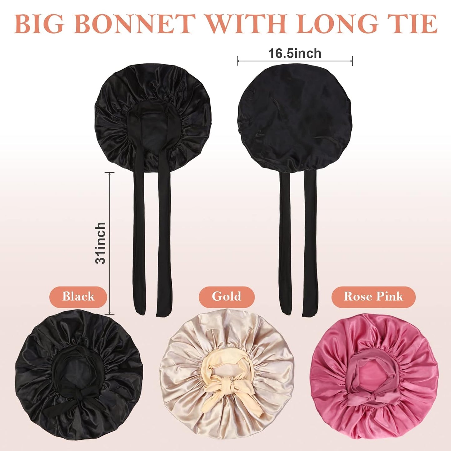 Luxurious 3-Piece Satin Silk Sleep Bonnets for Women - Ideal for Curly Hair & Braids with Adjustable Tie Band