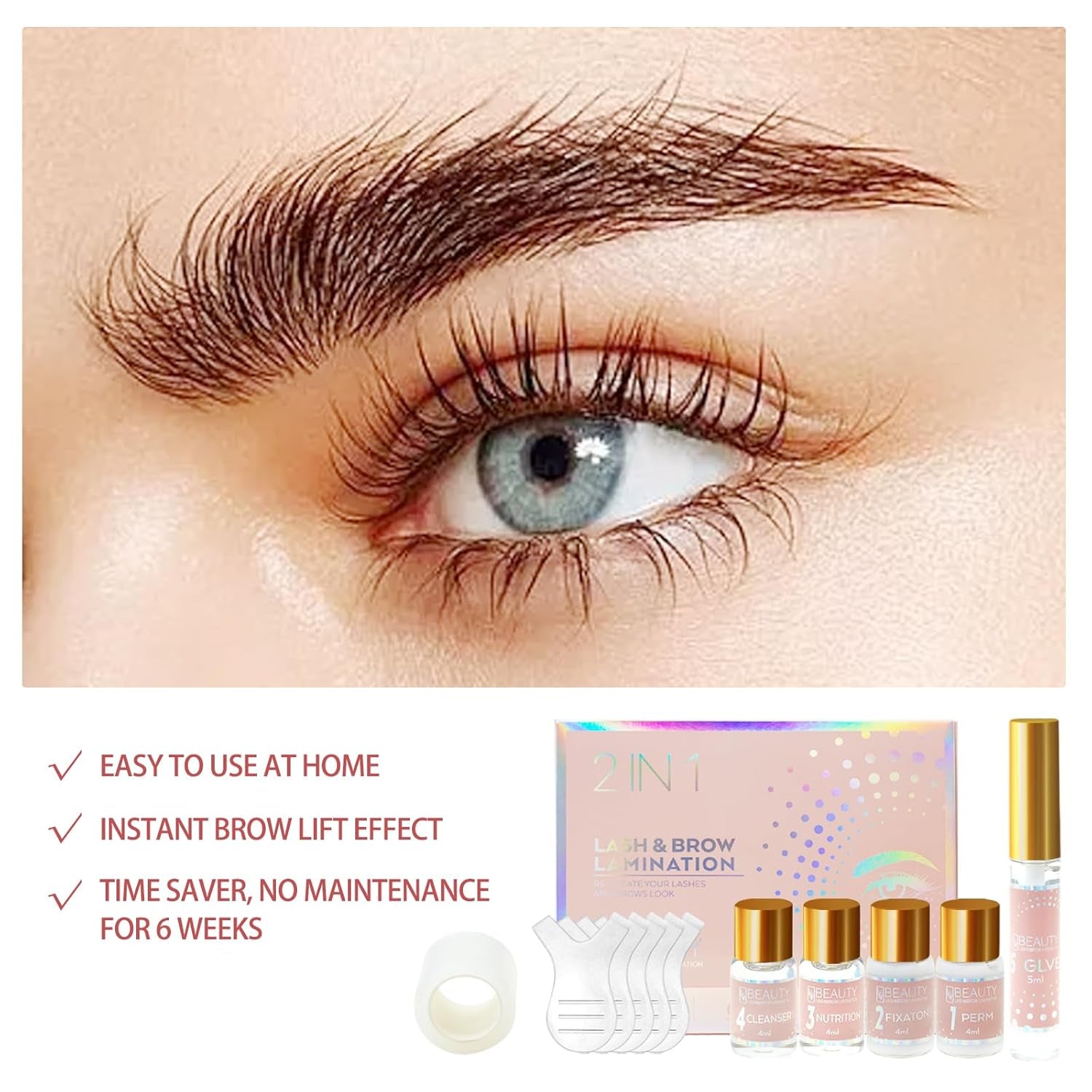 At Home Salon Lash Lift and Brow Lamination Kit for Beginner Eyebrow Perm Kit Instant DIY Eye Brow Lift for Fuller Curling Thicker Brows Last for 6-8 Weeks