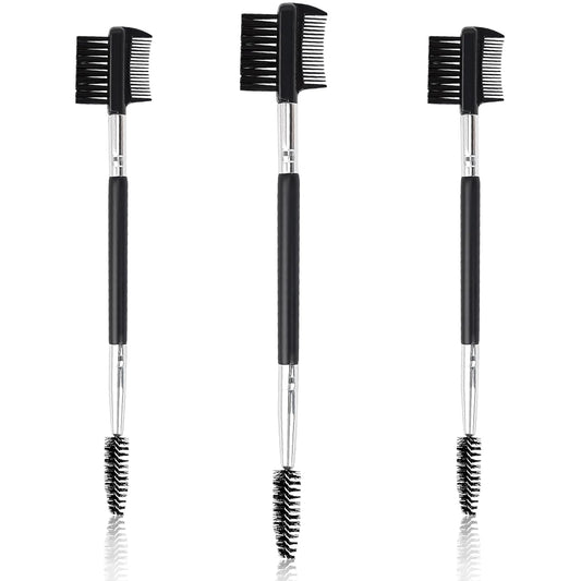 3-Head Eyebrow & Eyelash Shaper: Double-Headed Brush Makeup Grooming Tool with 3 Spoolies for Lash Separation, Mascara Clump Removal, and Brow Shaping